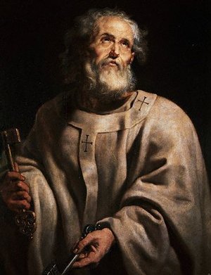 Saint Peter, portrayed by Peter Paul Rubens in a papal chasuble and pallium holding keys, was one of the twelve disciples  of Jesus.