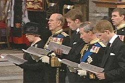 At the funeral of , : from left: Queen Elizabeth II, , , , , 