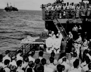 Burial at Sea for two victims of a Japanese submarine attack on the US aircraft carrier Liscome Bay, November 1943