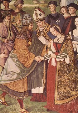 Detail of "Aeneas Piccolomini Introduces Eleonora of Portugal to Frederick III" by Pinturicchio (1454-1513)