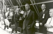 Spiro Agnew congratulates launch control after launch of Apollo 17 in 1972.