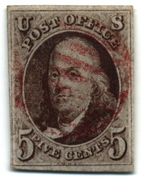  on the first stamp of the United States, 1847