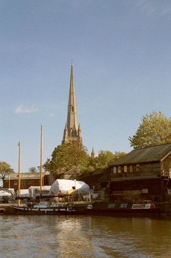  church and the Floating Harbour, Bristol.