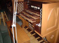 The organ console at , , .