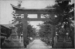 Gateway to Shinto shrine with torii gate