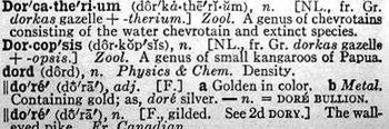 An excerpt from Webster's showing the non-existent word "dord"
