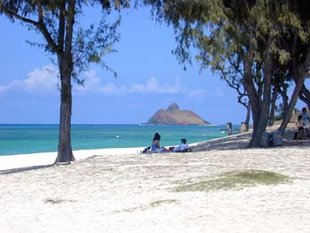 View across Kailua Beach to the offshore islet known as Moku nui, one of  off 
