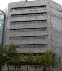 One of the Civic Offices (nicknamed the 'Bunkers') which Dublin Corporation controversially built on the site of what had been one of the world's best preserved viking sites. Robinson gave legal support to the leaders of the unsuccessful campaign to save the site.