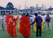 Mardi Gras Indians gathering along Bayou St. John