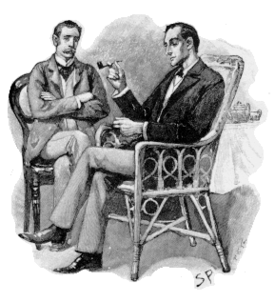 , pipe-puffing hero of crime fiction, confers with his colleague ; together these characters popularized the genre.