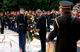 President George W. Bush lays a wreath at the Tomb of the Unknown Soldier on Memorial Day.