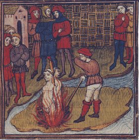 Two Templars burned at the stake, from a French 15th century manuscript