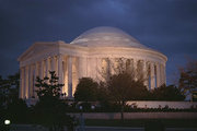Jefferson Memorial at dusk, illuminated