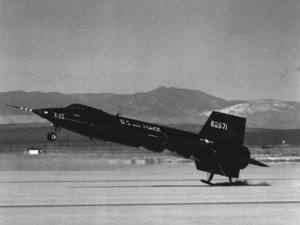 X-15 touching down on its skids. Compare ventral fin with flight picture above.
