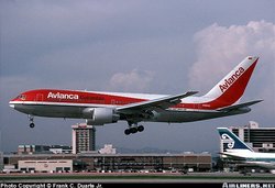 Avianca Boeing 767 at Los Angeles International Airport in 1992, with Air New Zealand Boeing 747 nearby