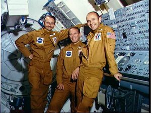 The Skylab 3 crew: (left to right) , Jack Lousma, and 