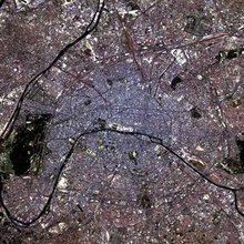 Another simulated-colour satellite image of Paris taken on the . This image zooms closer into the heart of the city.