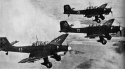 Junkers Ju 87 "Stuka" dive-bombers in formation circa 1939-1940