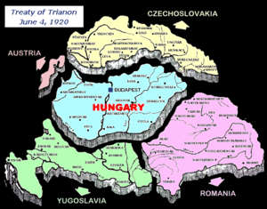 Difference between borders of Hungary before 1918 and after the Treaty of Trianon in 1920