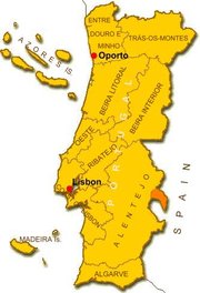 Map of Portugal with the invaded municipality of Olivena shown in orange.