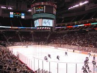 The interior of the stadium, during an ice hockey game