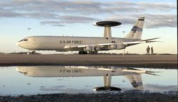 US Air Force E-3 Sentry AWACS aircraft is prepared for flight in November 1997