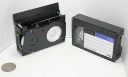 Bottom and top view of VHS-C, compact video cassette