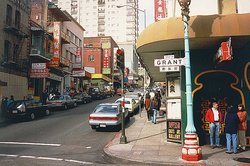 An interesection of Chinatown in San Francisco.