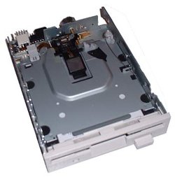 The 3½-inch floppy disk drive automatically engages when the user inserts a disk, and disengages and ejects with the press of a button, or by motor on the .