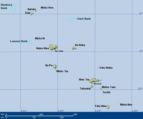 Map of the Marquesas Islands (modified from a screenshot of a map from MSMaps)