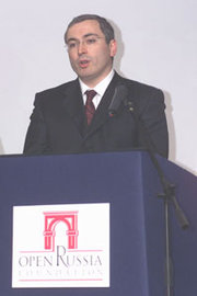 Mikhail Khodorkovsky speaking at an Open Russia forum.