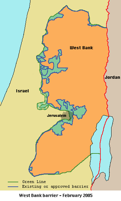 The current barrier route as approved by the Sharon government cabinet in  
