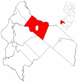 Pilesgrove Township highlighted in Salem County. Inset map: Salem County highlighted in the State of New Jersey.