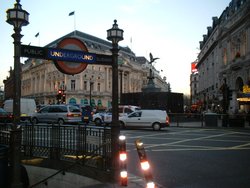 Piccadilly Circus underground station entrance at 1 Piccadilly.  is on the right.