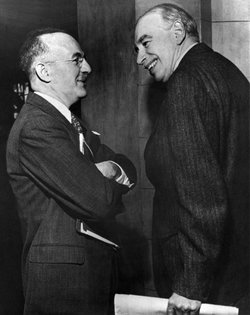 Harry Dexter White (left) and John Maynard Keynes (right) at the Bretton Woods Conference