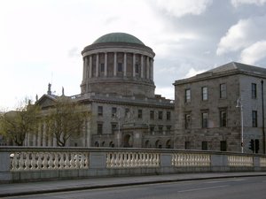 The Four Courts along the River Liffey quayside. The building was occupied by Anti Treaty forces during the civil war, whom the Free State army subsequently bombarded into surrender. The building was badly damaged but was fully restored after the war