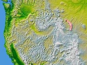 The Bighorn Mountains are shown highlighted in red in the western United States