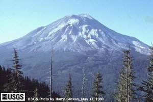 Mount St. Helens — a stratovolcano — the day before the , , eruption that removed much of the top of the mountain