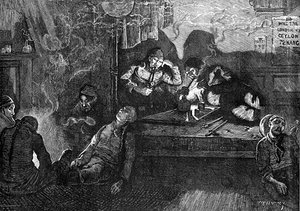 Opium smokers in an "opium den" in the East End of London, 1874.