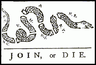 This political cartoon by Franklin urged the colonies to join together during the  ().