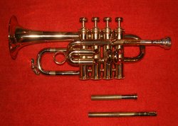 Piccolo trumpet in B♭ - note the swappable leadpipes for B♭ and (longer) A