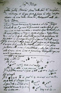 It was on this page that Galileo first noted an observation of the  of . Galileo published a full description in  in March .