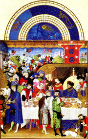 A illuminated page from the  showing the day for exchanging gifts from the month of January